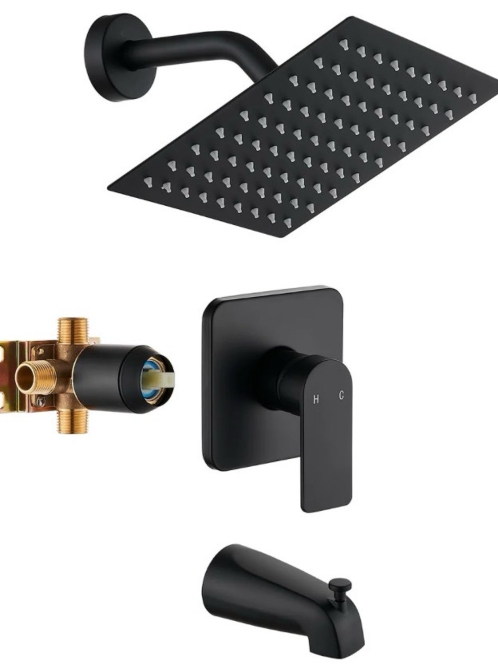 Tub Shower Faucet Set With Head & Spout Black
Wall Mounted Shower